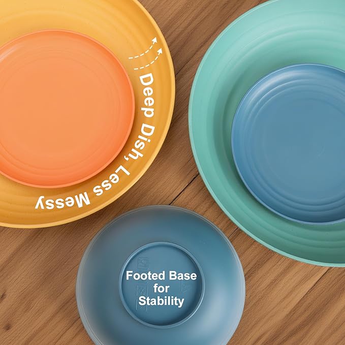 Wheat Straw Dinnerware Sets for 8, Unbreakable Plates and Bowls Sets for 8, 32-Piece Dishes Set, Microwave Safe Plastic Plates Reusable, Cups and Bowls Sets for Kitchen, Outdoor - Multi