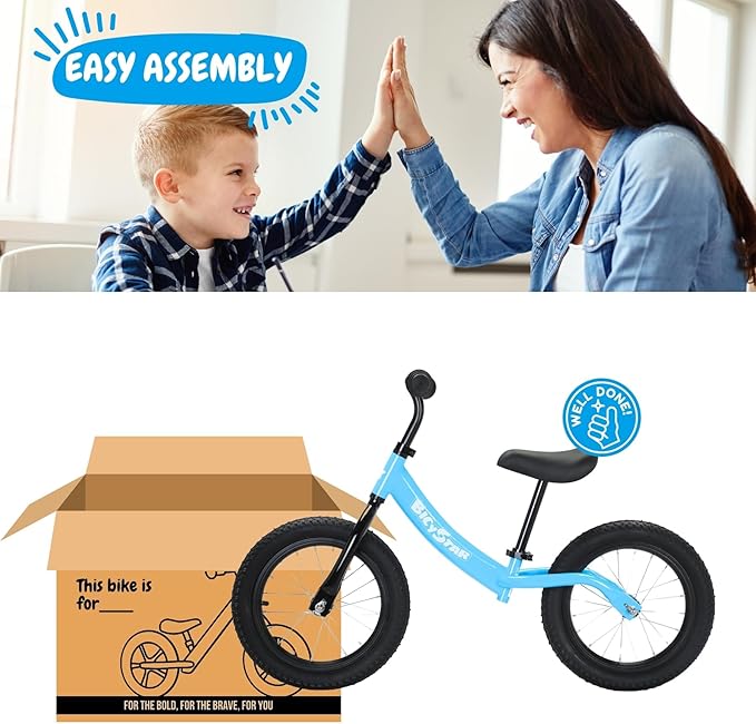 14 Inch Balance Bike for Kids 3-6 Year Old, Bike with No Pedals, Air Rubber Tires, Adjustable Height, Foot Rest, Pedalless Bicycle Boys, Girls (White)