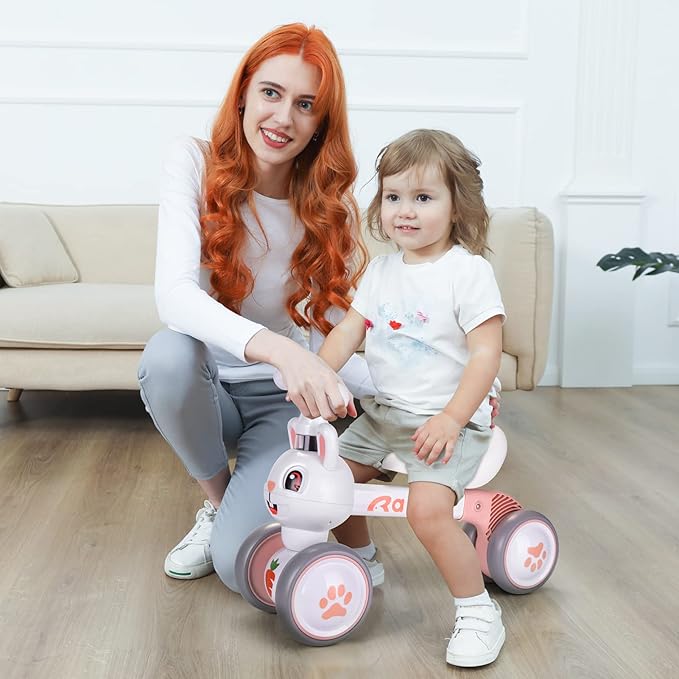 YGJT Baby Balance Bike Toys for 1 Year Old Girls, First Birthday Gifts for 10-36 Months Toddlers Bike, Non-Pedal 4 Silent Wheels Riding Toys, Kids Pre-School First Bike Rabbit