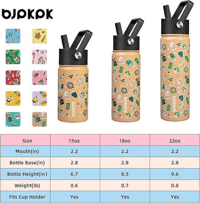 BJPKPK Insulated Water Bottle with Straw Lid, 22 oz Stainless Steel Metal Water Bottles, Reusable Leak Proof BPA Free Water Bottles, Cups, Thermo, Spring Party-Brown