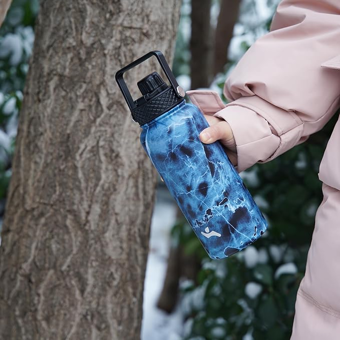 18 oz Insulated Water Bottle Stainless Steel Sport Bottles with 3 Lids,Light Blue