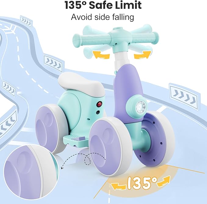 Electric Baby Balance Bike with Bubble Machine for 1 Year Old Boys Girls 4 in 1 Toddler Balance Bike 12-48 Month Kids Bubble Bike Ride Toys First Birthday Gift with Powered Motor,Music,LED Lights