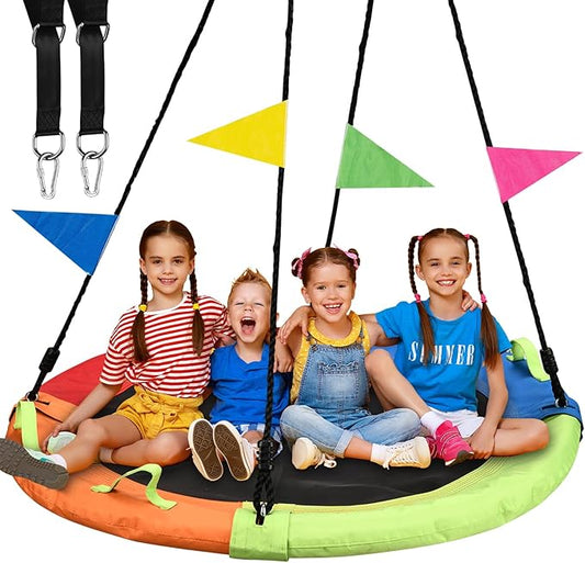 Tree Swing, Saucer Swing, 60 inch Large for Family, with Adjustable Hanging Straps, for Backyard Outdoor, Multicolor, Circle Round Disc, Gifts for Kids