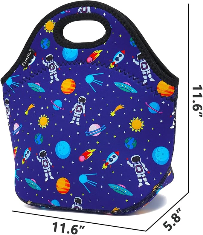FlowFly Neoprene kids Lunch box Insulated Soft Bag Mini Cooler Thermal Meal Tote Kit for Boys, Girls,Men,Women,School,Work, Office, Astronaut