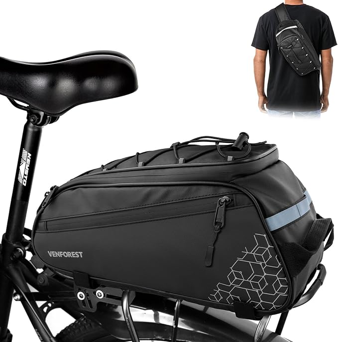 Bike Rear Rack Bag,9L PVC Waterproof Bike Trunk Bag for Road and Mountain Bikes,Bicycle Rear Seat Bag with Rain Cover Bike Saddle Bag for Cycling Trip (Pure Black)