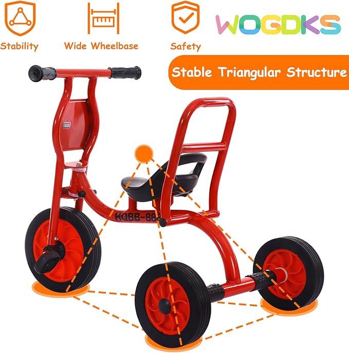 Big Wheel Tricycle for Kids Ages 2-6, Preschool Kids Trike Outdoor Playground Pedal Bike with Adjustable Seat, Inflation-Free Rubber Wheels and Carbon Steel Frame