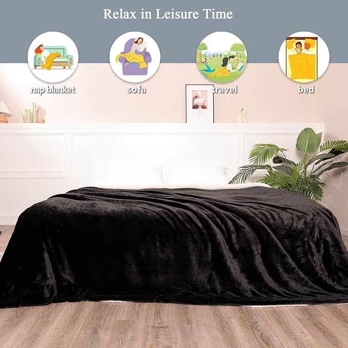 NANPIPER Sherpa Blanket King Fleece Bed Blankets Soft and Warm Fuzzy Microfiber,Black 90"x108"
