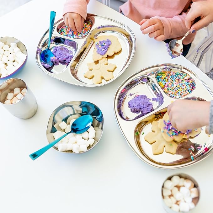 Ahimsa Stainless Steel Plates For Kids, Pediatrician Designed Divided Plates for Toddlers & Baby, Non Toxic, Unbreakable & Dishwasher Safe, Set of 4