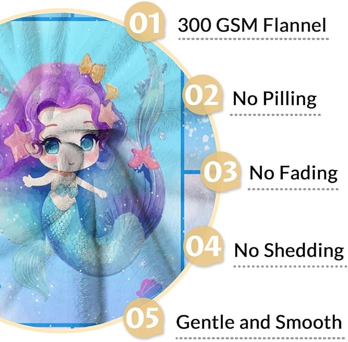 Mermaid Blanket - Soft, Fuzzy & Warm - 30"x40" Small Blanket for Couch, Office - Blue Cute Throw Gifts for Girls