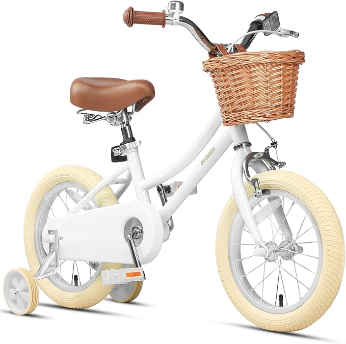 Petimini Girls Bike with Basket for 2-12 Years Old Kids, 12 14 16 18 20 Inch Bicycle with Bell Training Wheels Basket, Multiple Colors
