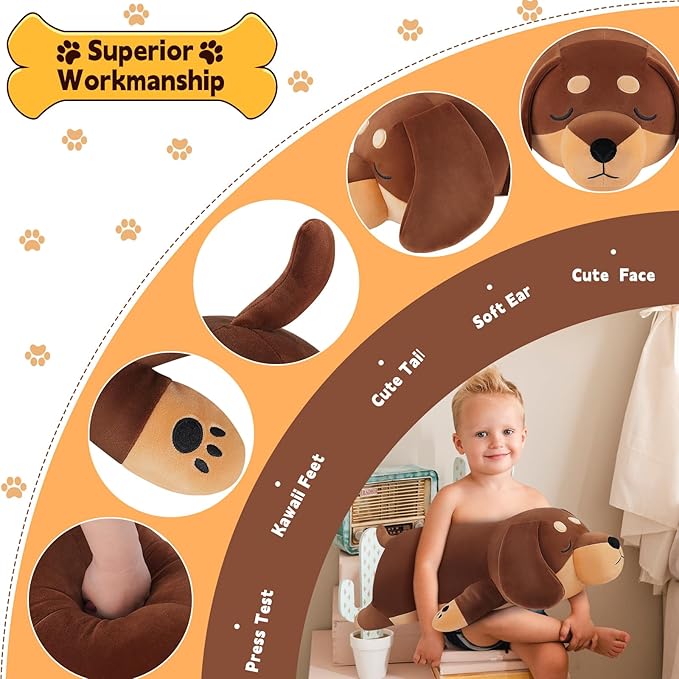 19'' Large Dachshund Dog Plush Stuffed Animal- Cute Weiner Dog Plush Pillow Plushies, Big Dachshund Plush Toy, Cute Hugging Weiner Dog Stuffed Animal, Birthday Gifts for Kids Girls Boys