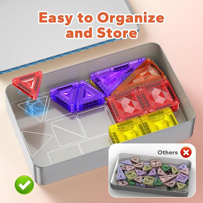 80PCS Mini Magnetic Tiles, Diamond Pattern Travel Magnetic Tiles Building Set with Case, Construction Toys for Kids 4-8 Portable Classroom Educational Learning Toddler Toys for Boys Girls Gift Ages 3+