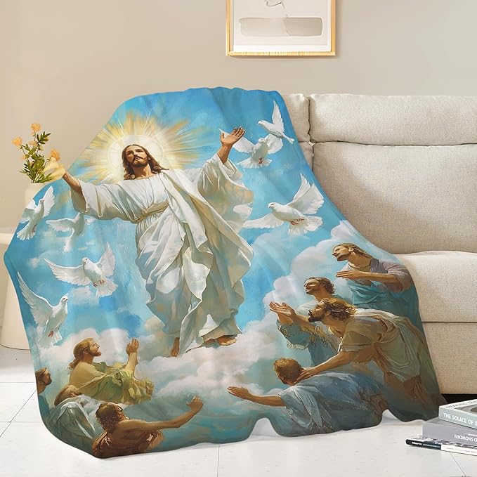 Jesus Blanket Christian Faith Religious Bible Verse Inspirational Scripture Throw Catholic Spiritual Gifts for Adults Women Men Kids Girls Boys Plush Fuzzy Fleece Blanket Decor 40''X50''