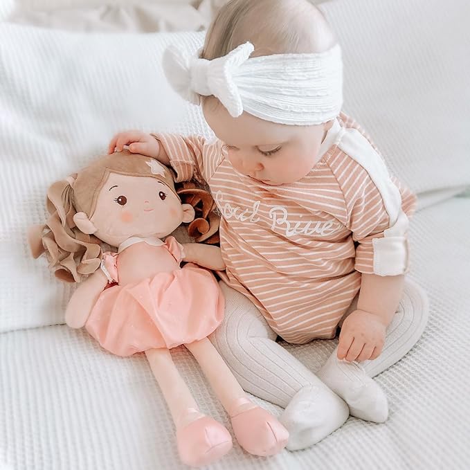 LeyaDoll Soft Baby Doll Toys (16''), My First Baby Rag Doll for 1 Year-Old Girl Birthday Gift, Christmas Plush Toys Gift for Toddler Kids Infants -Starlet Pink