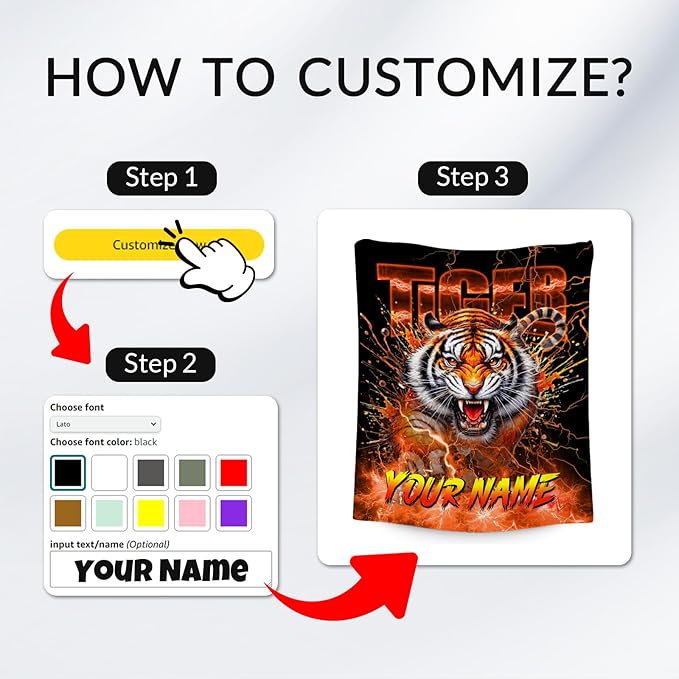 Kids Throw Blanket Custom Tiger Gifts for Boys Toddler, Fleece Soft Cozy Personalized Throw for Son Grandson (4 Sizes)