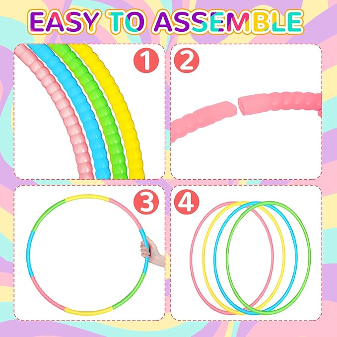 Sratte 12 Pcs Toy Hoop for Kid Detachable Adjustable Toy Hoop Colored Hoop Exercise Ring Plastic Circle for Kid Teen Gymnastics Dog Agility Equipment, Require Self Assembly(Fresh Color, 24 Inch)