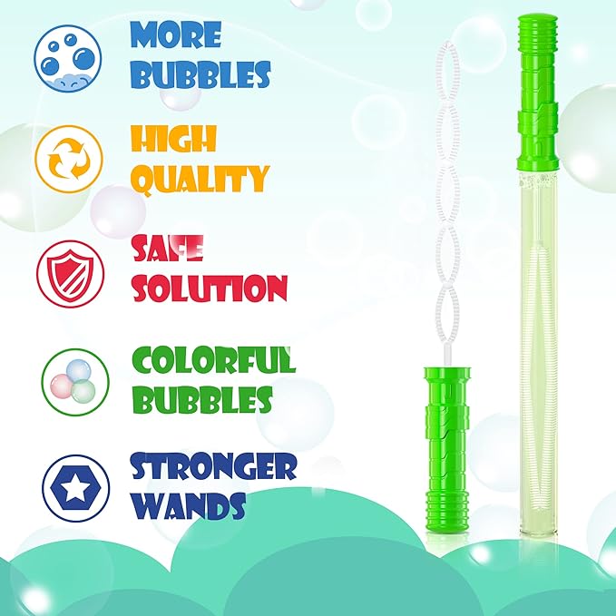 Inscraft 40 Pack 14’’ Big Bubble Wands, 8 Colors Mix Bulk for Summer Toy, Outdoor/Indoor Activity Use, Easter, Birthday, Graduation, Shower, Bubbles Party Favors Supplies for Kids