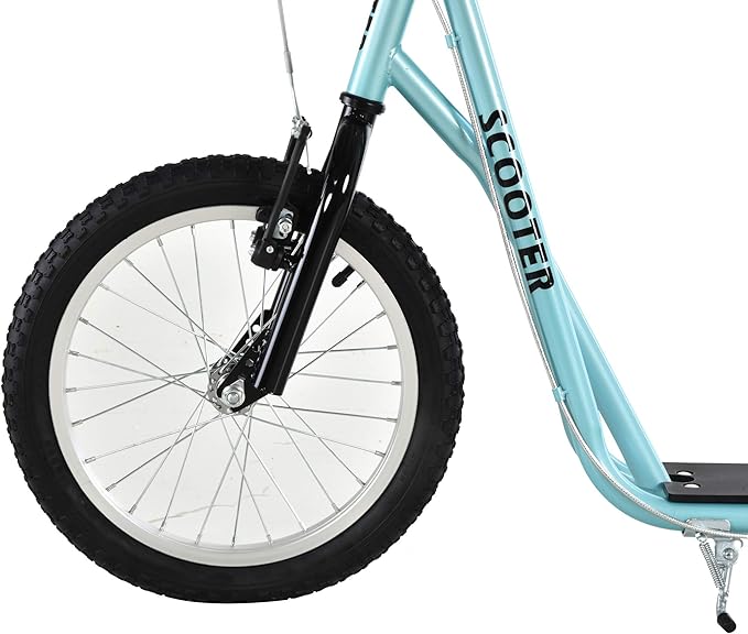 Aosom Youth Scooter, Teens Kick Scooter, Adjustable Handlebar Ride On Toy for 5+ with 16" Front and 12" Rear Dual Brakes Inflatable Wheels