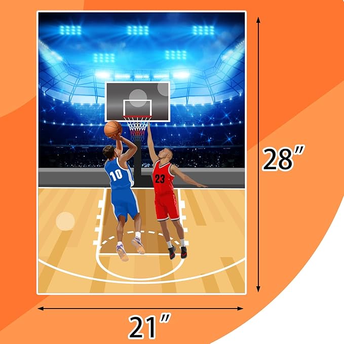 PLULON Basketball Party Game for Kids Pin The Basketball on The Hoop Game Basketball Poster with Basketball Stickers for Boys Girls Birthday Party Wall Decorations Classroom Activities