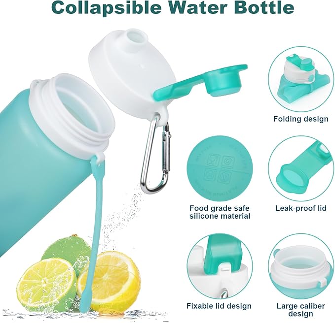 PLTCAT Collapsible Foldable BPA Free Reusable Lightweight Leak-Proof Travel Silicone Water Bottle for Travel, Gym, Hiking, Office, Camping