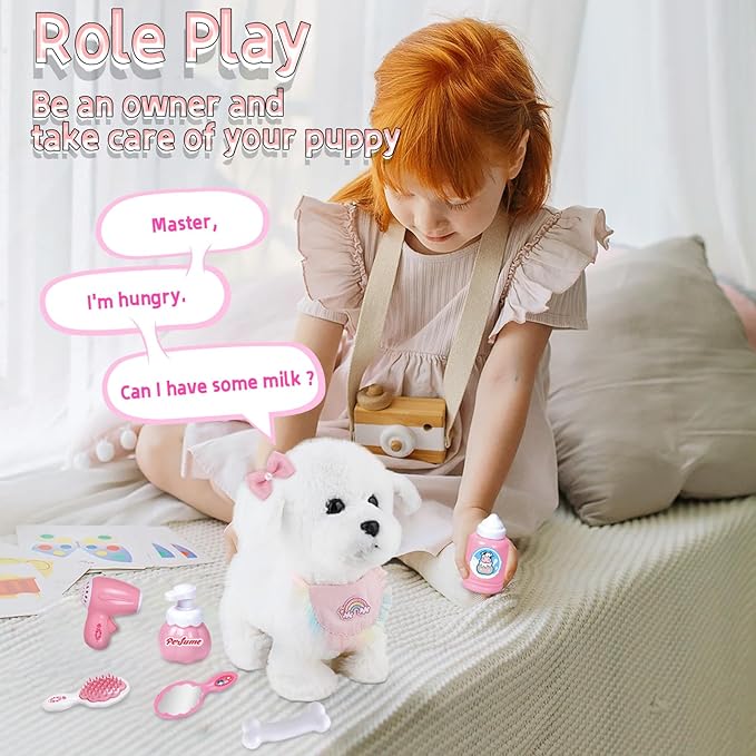 Puppy Toys for Kids, Toy Dogs That Walk and Bark, Walking Dog Toy for Kids with Leash, Interactive Stuffed Puppy with Remote Control, for Girls and Boys Aged 3-7 Year Old