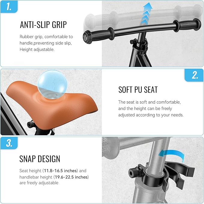 SEREED Toddler Balance Bike 2 Year Old, No Pedal Kids Bicycle Toys for 2-5 Years Old, Tool-Free Adjustment, Customize Plate with Stickers, Gift for 2-3 Boys Girls (Black)