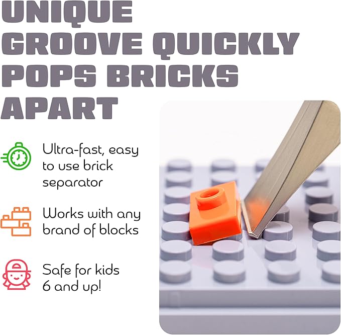 Brick Popper - Separator Tool - World's Fastest Brick Remover for Kids and Adults, Gifts for Ages 6 Year Old and up, Tools Stocking Stuffer (Orange)
