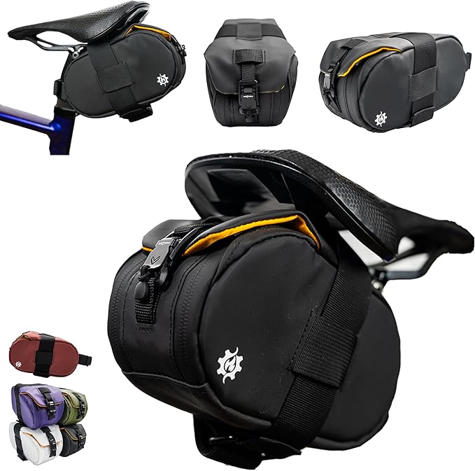 Lumiere & Co. Maximus Magnetic Bike Seat Bag – Quick-Attach Saddle Bag with AquaGuard Zippers, Secure Under-Seat Storage for Cycling Gear & Accessories (Black, Small)