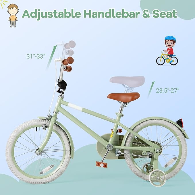 BABY JOY Colorful Macarons Kids Bike, 12 14 16 18 Inch Sporty Children's Bicycle with Training Wheels, Adjustable Handlebar & Saddle, Handbrake & Coaster Brake, Boys Girls Bike for 3-8 Years Old