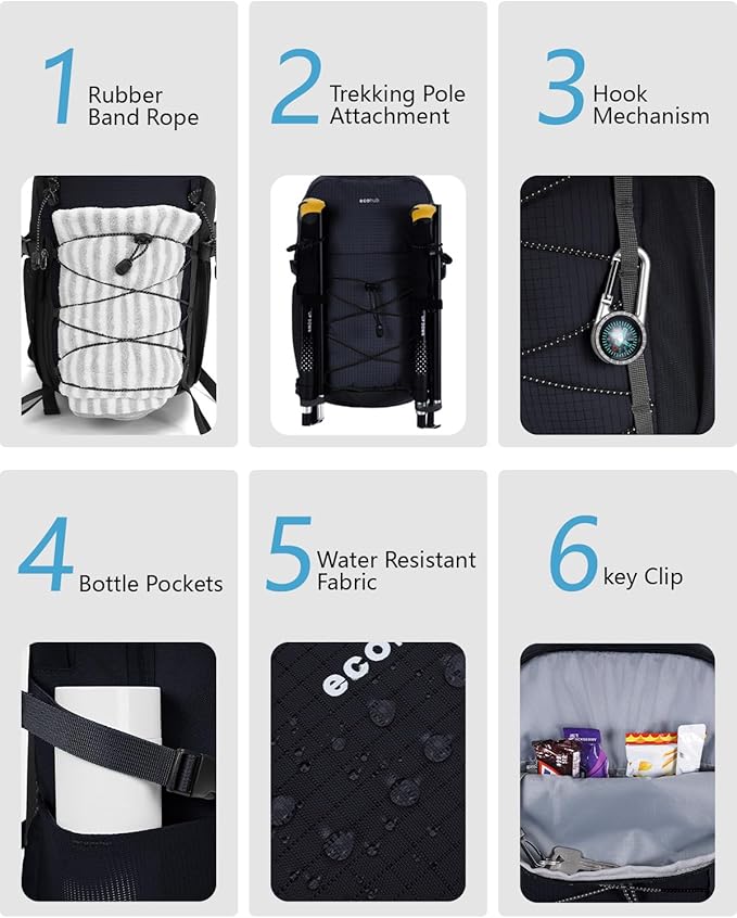 ECOHUB Small Hiking Backpack for Men Women, 20L Lightweight Travel Backpacks Water Resistant Camping Cycling Hiking Daypack