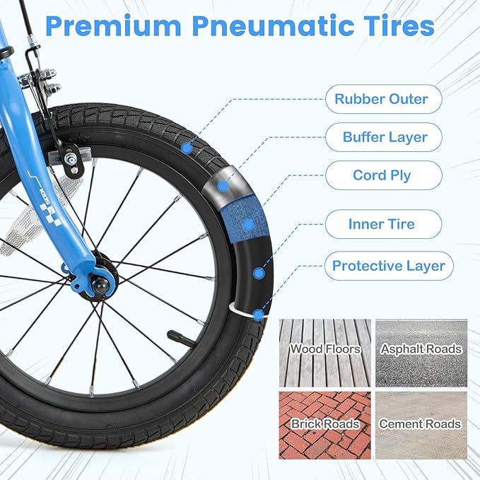 COSTWAY 12/14/16/18 Inch Kids Bike, Boys & Girls Training Bike w/Removable Training Wheels, Pneumatic Tires, Adjustable Handlebar & Seat, Dual Brake System, Children Toddler Bicycle for 3-8 Years Old