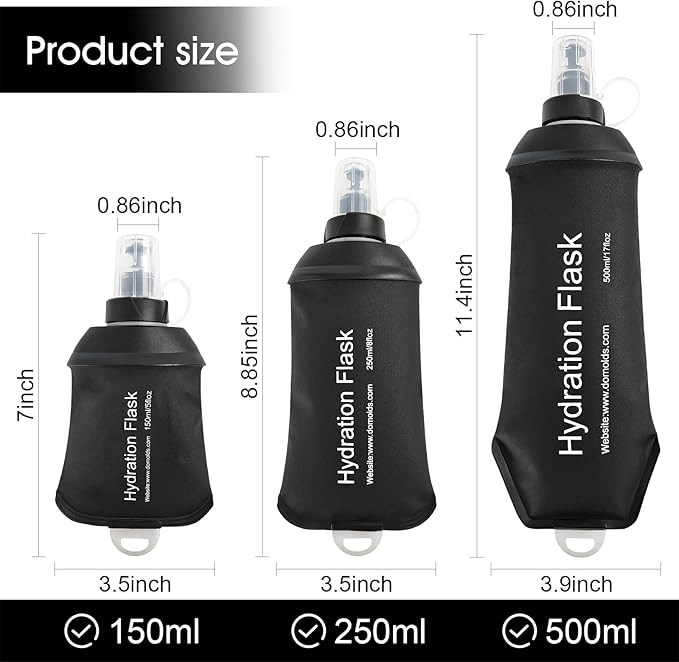 WILDREEDS 500ml Soft Flask, TPU Collapsible Soft Water Bottle for Hydration Pack, Running Vest, Folding Water Bottle for Hiking Cycling Climbing-1Pcs, Black