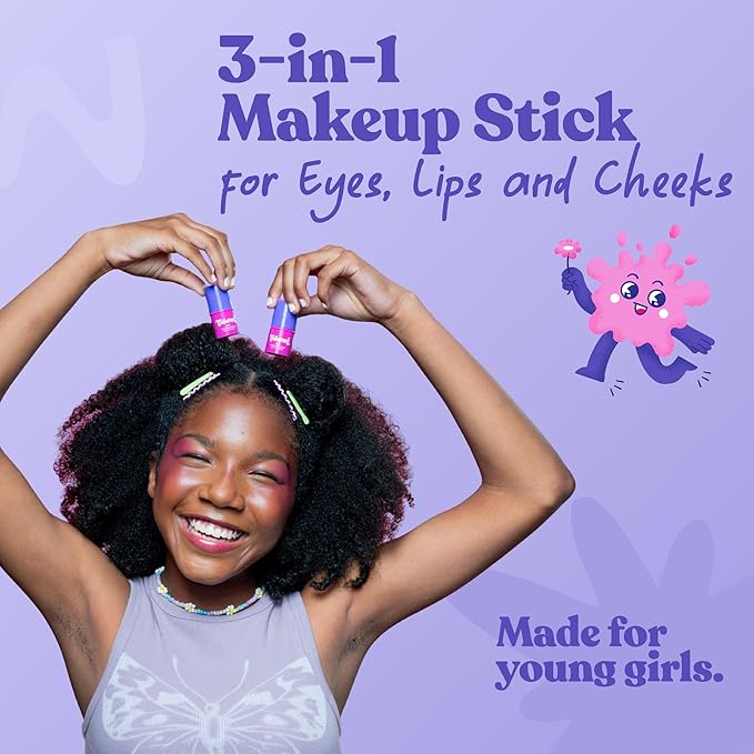 Vita Stick 3-in-1 Multistick Kids Makeup,– Non-Toxic, Plant-Based Makeup for Kids 8-12, Vegan, Cruelty-Free, Non-Comedogenic, Dermatologist Approved. (Trio Set: Show Your Light).