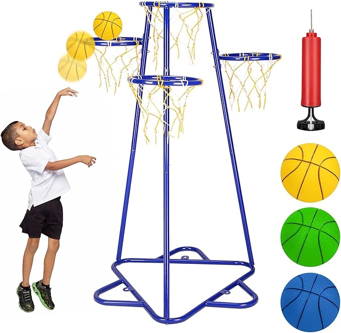 Kids Basketball Hoop, 4-Hoop Child Basketball Hoops, Portable Basketball Stand with Adjustable Heights and 3 Balls, for Age 3 Years and Up,Indoor and Outdoor Basketball Toy Set
