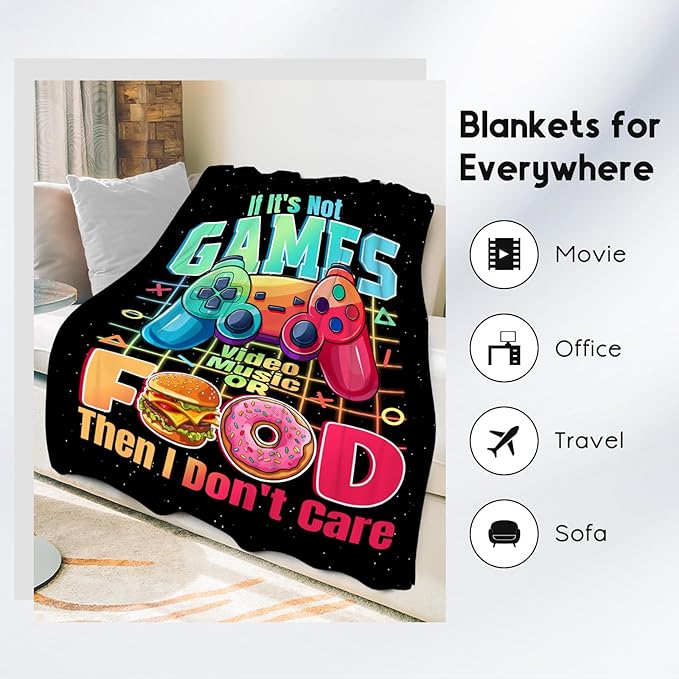 UNIKITTY Boys Blanket - Gaming Blanket for Kids Adults - 50"x60" Girls Throw for Bed Couch Sofa Video Games Accessories - Boys Room Decor Presents Ideas