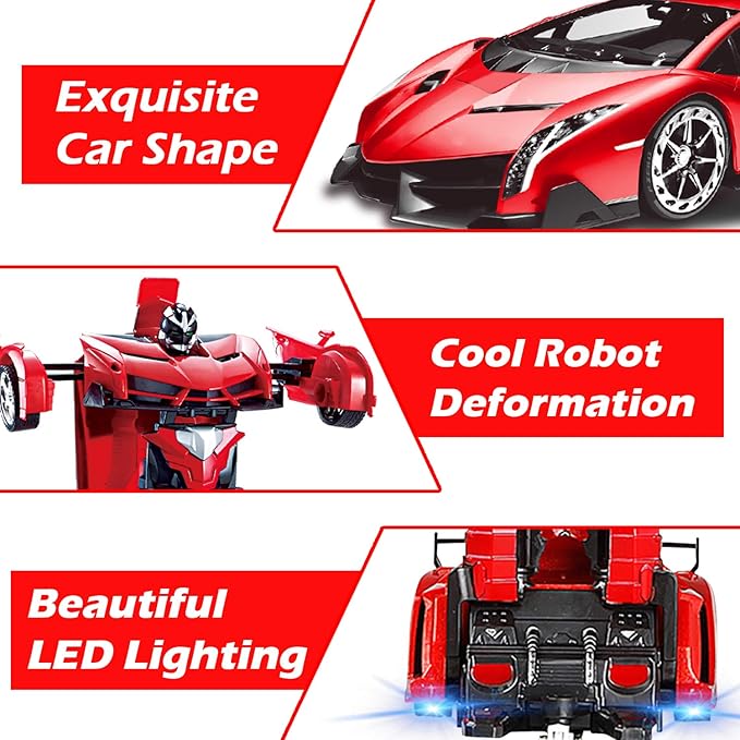 AMENON Remote Control Car - Transform Robot Toys for Boys Teens, Rechargeable RC Car with Lights, 2.4Ghz RC Car 1:18 Rechargeable 360° Rotating Race Transform Car Birthday Gifts Party Favors for Kids