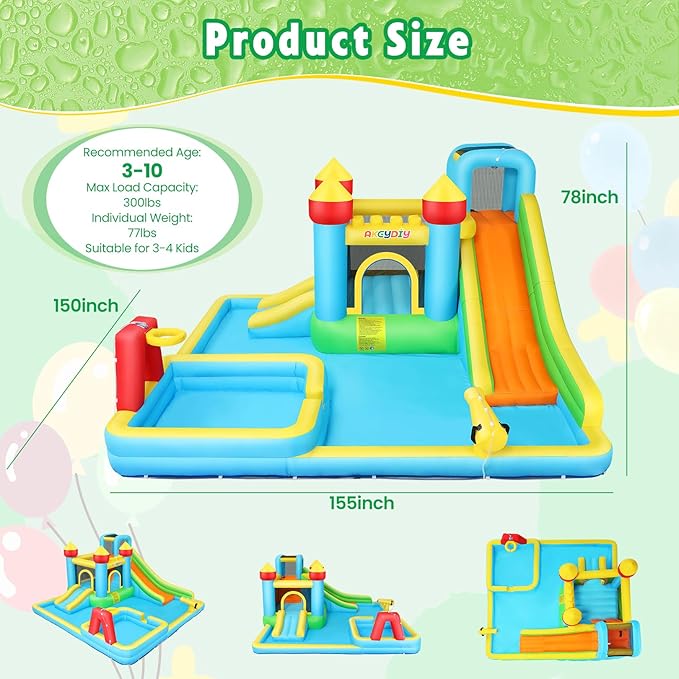 AKEYDIY Kids Bounce House for Kids 3-12, Inflatable Slide Park for Indoor Outdoor,13X12.5ft Giant Blow Up Bouncy House w/Deep Pool, Inflatable Water Park for Kid Family Party