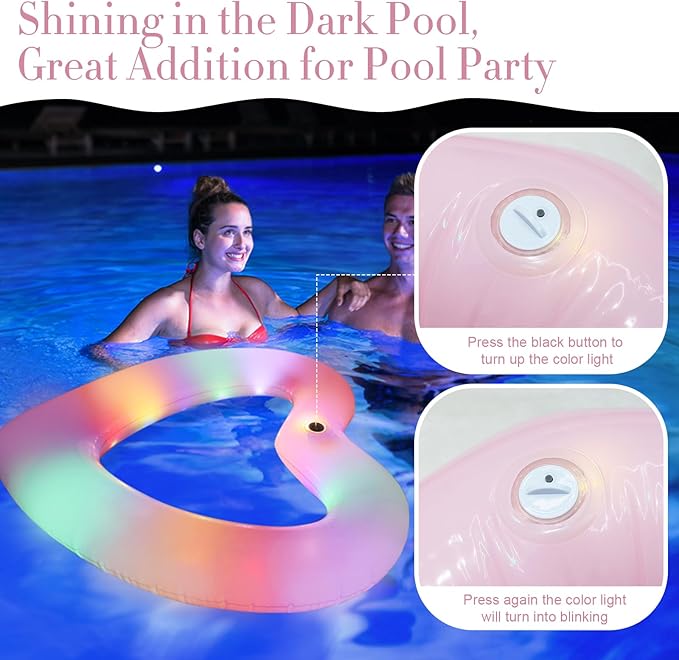 Inflatable Heart Pool Float, Sweet Love Swim Rings Float Loungers Tube for Summer Water Fun Beach Party Toys for Kids, Adults