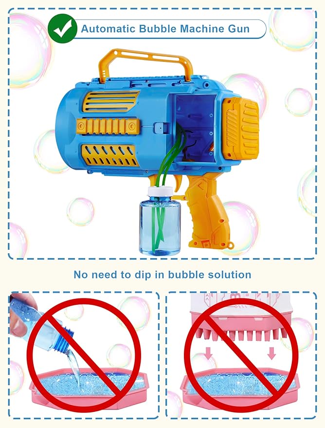 Upgraded Bubble Machine Gun, Built-in Solution, Automatic Blower, 8000+ Bubbles Per Minute for Kids Adults Maker Halloween Toys Indoor Outdoor Wedding Birthday Party - Blue