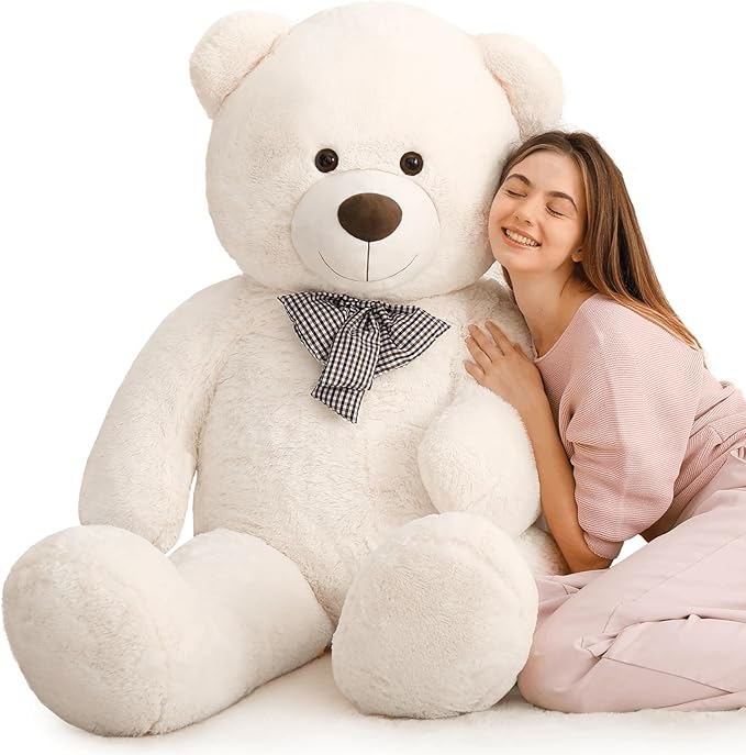 MaoGoLan Giant White Teddy Bear Stuffed Animal 5 Feet,Soft Cuddly Smiling Face Big Teddy Bear Plush Gift for Boyfriend Girlfriend