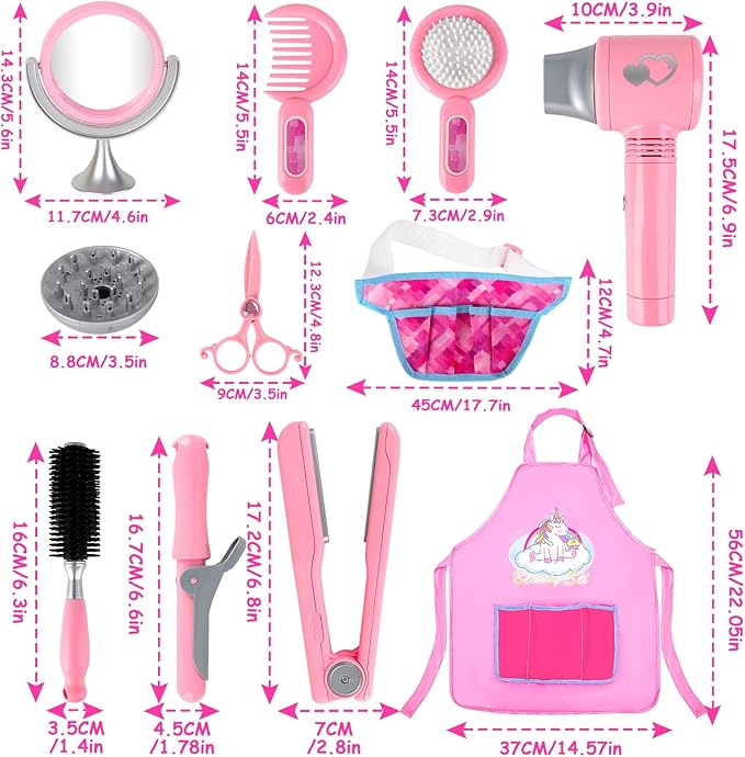 deAO Hair Salon Toys for Girls Pretend Paly Hair Styling Kit Kids Makeup Set, Beauty Salon Set with Blow Dryer Apron Accessories, Birthday Gifts for Toddler Girls Boys 3 4 5 6+