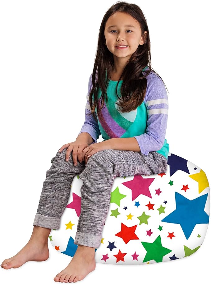 Posh Creations Stuffable Kids Stuffed Animal Storage Bean Bag Chair Cover - Childrens Toy Organizer, Medium-27 - Canvas Stars Bright Multi-Colored