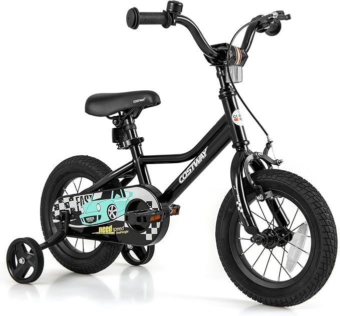 COSTWAY 12/14/16/18 Inch Kids Bike, Boys & Girls Training Bike w/Removable Training Wheels, Pneumatic Tires, Adjustable Handlebar & Seat, Dual Brake System, Children Toddler Bicycle for 3-8 Years Old