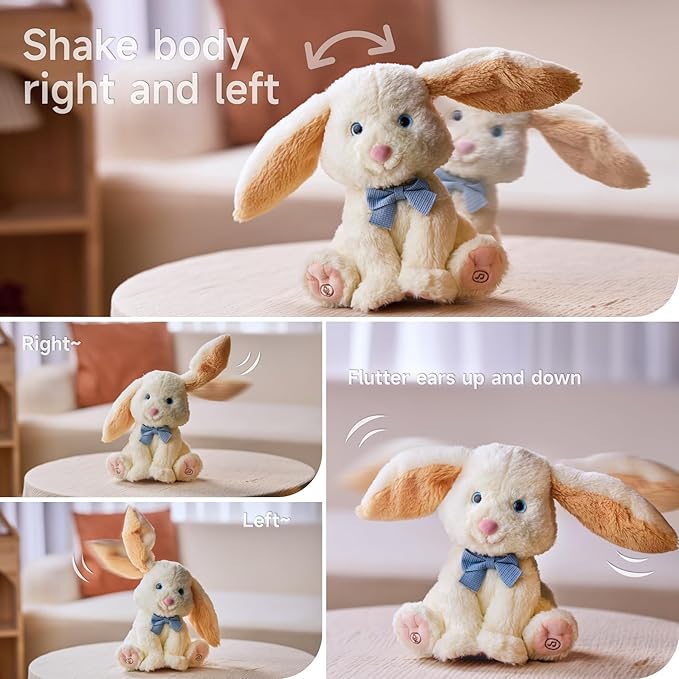 TUMAMA Bunny Stuffed Animal - Musical Stuffed Animal with Moving Ears, Features Singing, Recording, Repeating for Toddlers, Interactive Stuffed Bunny Plush Gift Toys for Boys and Girls