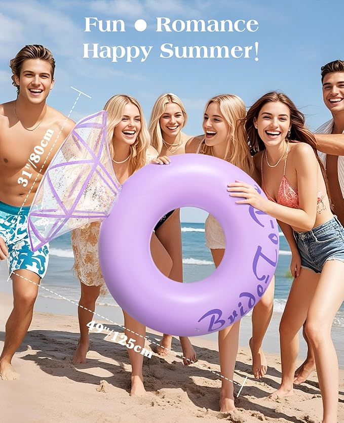 HeySplash Pool Floats, Inflatable Diamond Ring Pool Float, Large Engagement Ring Floatie for Bachelorette Party, Swim Tube River Lake Wedding Bride Stagette Decor Fun Toy Raft for Adults, Pink Blue
