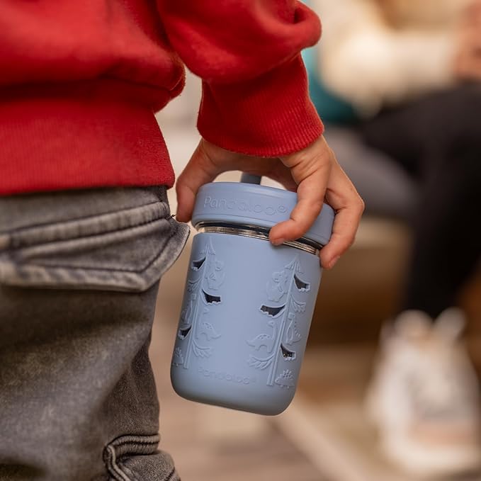 Pandaloo® Mason Jar Toddler Cup - 8 oz Spill-Proof Glass Tumbler with Silicone Straw and Lid, Non-Slip Sleeve, BPA-Free Toddler Snack Cups - Perfect Smoothie Cups with Lids and Straws for Kids