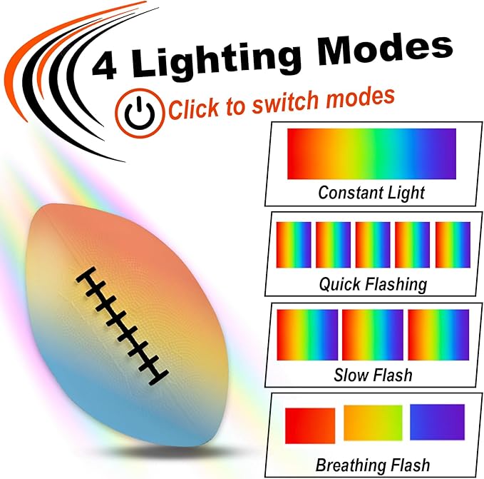 Rechargeable Glow in The Dark Football for Kids 8-12 with Pump, 4 Modes Light Up Footballs for Kids 8-12, Night Led Youth Kid Junior Beach Football, Birthday Footballs Stuff Gifts Toys