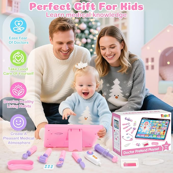 Doctor Kit for for Girls 1 Years Old, Interactive Doctor Tablet with Sound & Music, Doctors Pretend Playset with Stethoscope, Educational Girl Toys Ages 1 2 3, Christmas Birthday Gift for Kid Toddler