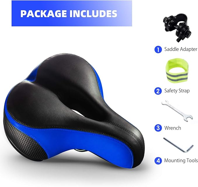 Bike Seat, Most Comfortable Bicycle Seat Dual Shock Absorbing Memory Foam Waterproof Bicycle Saddle Bike Seat Replacement with Refective Tape