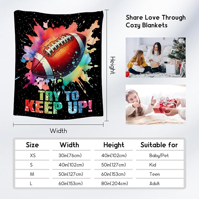 Football Blanket, Football Gifts for Boys Men Adults, Lightweight Flannel Throw Blankets for Team Player, Sport Theme Throws Boys Room Decor for Bed Living Room (Colorful, 60x80 Inch)